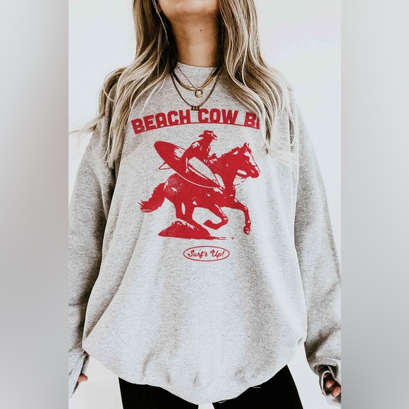 Sweaters - 🌊🐎 Beach Cowgirl Sweatshirt | Western Pullover| Coastal Cowgirl Graphic Crewneck